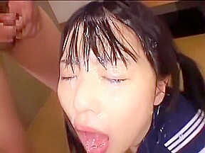 Japanese girl gets cum all over face 7