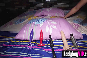 Long Legged Thai Ladyboy In Fishnets Stockings Uses Her Sex Toys To Get Herself Ready 7 Min