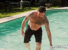 MARISKAX Elena Black rides a hard cock out by the pool