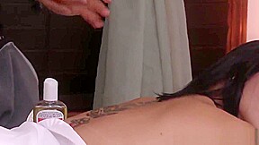 Massaged ts cumdrops after cockriding masseur