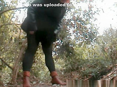 Mature redhead pee in the forest