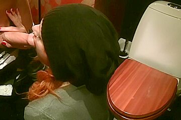 Mayola in scene with a horny couple having sex in restroom