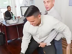 Muscled boss sucked and rimmed by employees
