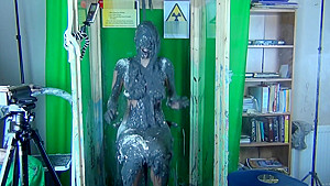 Naked Girl gunged in cement