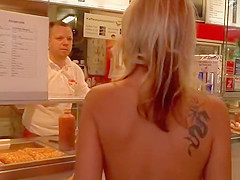 Naked blonde zappered in public bar