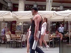 Naked slave wrapped in foil in public