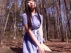 Nana Ikuta strips to her panties in the forest