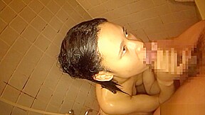Naughty Asian amateur gives blowjob in the shower