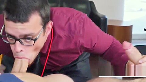 Nerdy Ass grabber takes 2 bears in the office