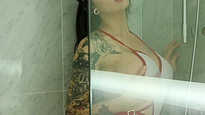 Nurse With Tattoos Home Shower Enjoy Dildo