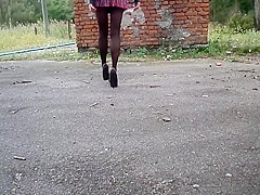 Nylon tights, high heel and school skirt