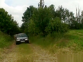 Old whore is double fucked outdoors