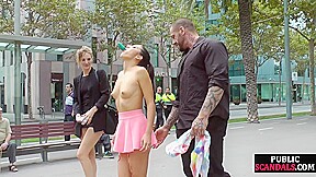 Outdoor naked exposed babe group public fucked in hair salon