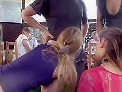 Petite slut dp and anal banged in restaurant