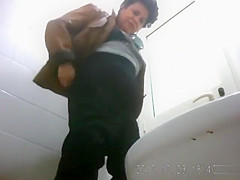 Pregnant amateur and others piss in public toilet