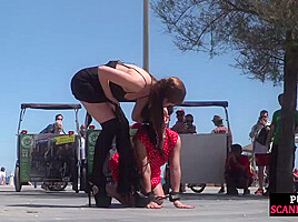 Public BDSM babe naked exposed outdoor by kinky femdom