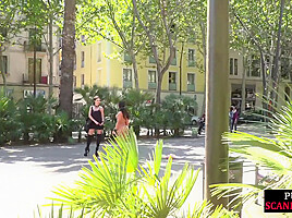 Public BDSM babe naked exposed outdoor by kinky femdom