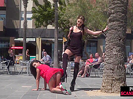 Public BDSM babe naked exposed outdoor by kinky femdom