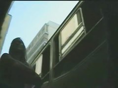 Public upskirt scene of a blonde MILF with big ass and long hair