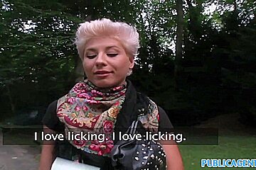 PublicAgent: Blonde lesbian takes cock for money