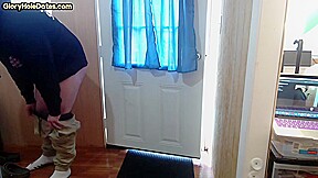 Real gloryhole DILF rimmed and fucked in sling by chubby gay