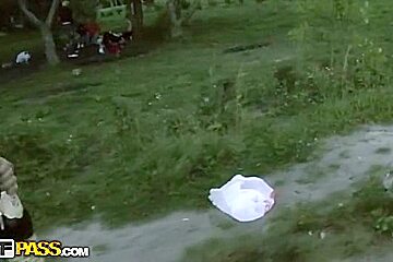Real public fuck clip scene with hot coed sweetheart