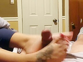 Red toes footjob