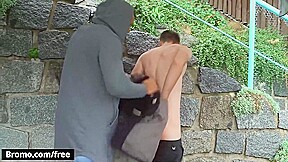 Ricky Watches Going Down The Stairs With His Hard Dick Out Of His Pants With Denny Chris