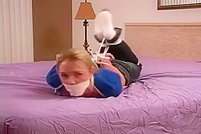 Sam hogtied with socks