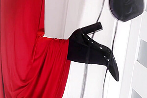 Seductive Lady In Red Satin Dress With Lady Red