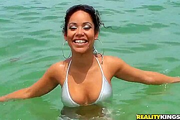 Sexy teen 18+ Latina Mercedes Cash Has Some Fun At The Beach