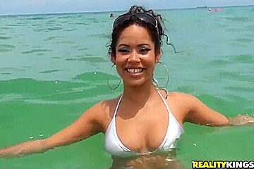Sexy teen 18+ Latina Mercedes Cash Has Some Fun At The Beach