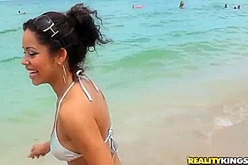 Sexy teen 18+ Latina Mercedes Cash Has Some Fun At The Beach