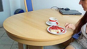 Shagging my amateur lover girl and cumming on food