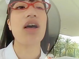 Shoko Takasaki doing a bit of cleaning