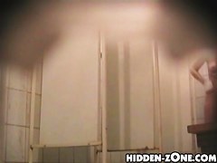 Shower cam tits bounce as girl leans to wash legs
