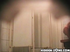 Shower cam tits bounce as girl leans to wash legs