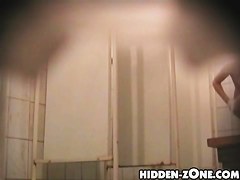 Shower cam tits bounce as girl leans to wash legs