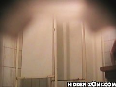 Shower cam tits bounce as girl leans to wash legs