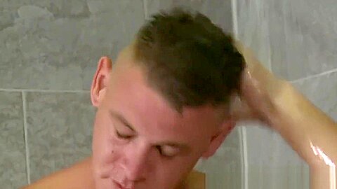 Showering well hung hunk cum sprays