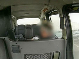 Skanky Big Boobs Customer Fucked With Fake Driver In The Cab