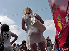 Skinny bright-haired MILF in upskirt free scene