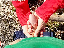 Skinny teen 18+ Masturbate Handjob My Horny Dick Outdoor In The Wood 7 Min