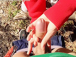 Skinny teen 18+ Masturbate Handjob My Horny Dick Outdoor In The Wood 7 Min