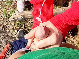 Skinny teen 18+ Masturbate Handjob My Horny Dick Outdoor In The Wood 7 Min