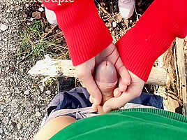 Skinny teen 18+ Masturbate Handjob My Horny Dick Outdoor In The Wood 7 Min