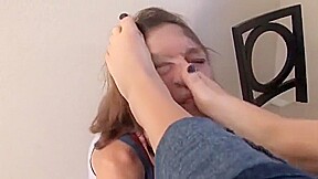 Slave claire licking mistress Amelia's feet