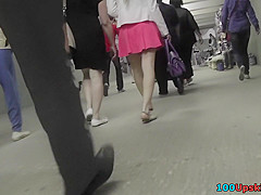 Slim girl upskirt scene attracts with tasty bubble ass