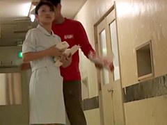 Slim legged bimbo in nurse uniform resisting sharking