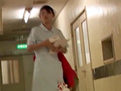 Slim legged bimbo in nurse uniform resisting sharking